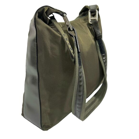 Prada Women's Olive Green Black Nylon Leather Trim Hobo Shoulder Bag Medium - Picture 2 of 13